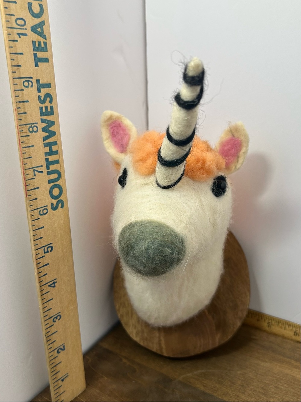 Karma Wool Felt Unicorn Head with Mango Wood Wall Mount Cream, Orange, Pink